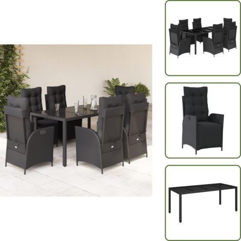 The Living Store Set de comedor de jardín 7 pzas y cojines ratán sintético negro - Muebles de jardín