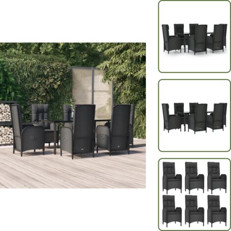 The Living Store Set de comedor de jardín 7 pzas y cojines ratán sintético negro - Sillas reclinables