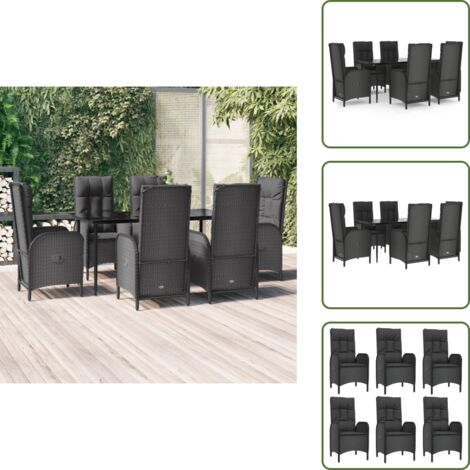 The Living Store Set de comedor de jardín 7 pzas y cojines ratán sintético negro - Sillas reclinables
