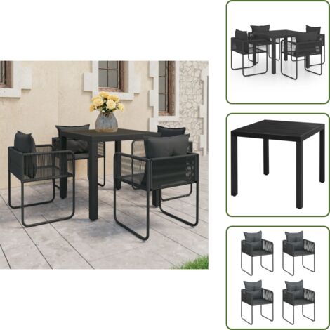 The Living Store Set de comedor de jardín de 5 piezas PVC ratán negro - Sillas de jardín