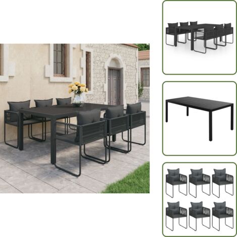 The Living Store Set de comedor de jardín de 7 piezas PVC ratán negro - Sillas de jardín