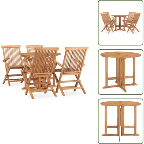 The Living Store Set de comedor de jardín plegable 5 pzas madera maciza de teca - Mesa de jardín