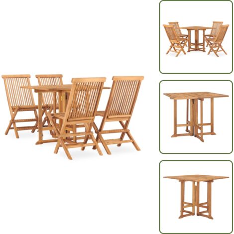 The Living Store Set de comedor de jardín plegable 5 pzas madera maciza de teca - Mesa de jardín