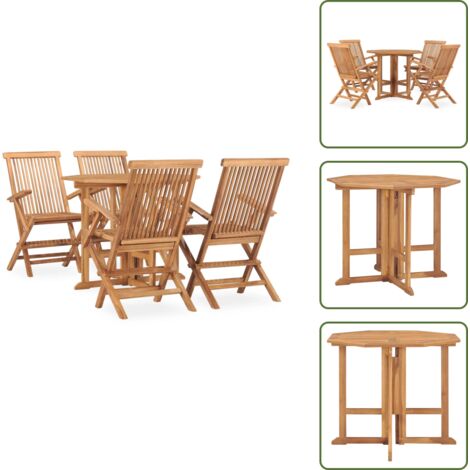 The Living Store Set de comedor de jardín plegable 5 pzas madera maciza de teca - Mesa de jardín