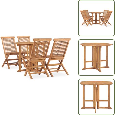 The Living Store Set de comedor de jardín plegable 5 pzas madera maciza de teca - Mesa de jardín