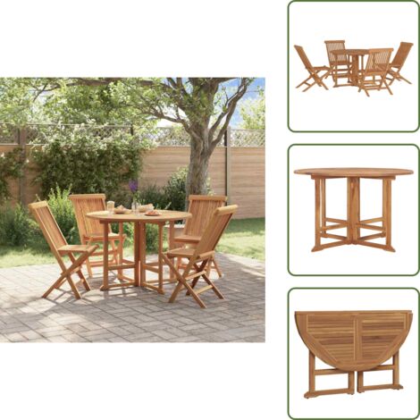The Living Store Set de comedor de jardín plegable 5 pzas madera maciza de teca - Mesa de jardín