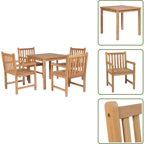 The Living Store Set de comedor exterior 5 piezas de madera maciza de teca - Madera de teca