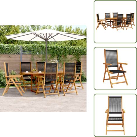 The Living Store Set de comedor jardín 7 pzas polipropileno madera maciza negro - Sillas de jardín