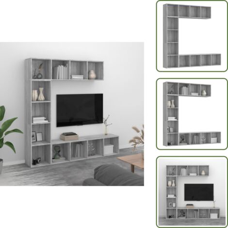 The Living Store Set de estantería/mueble TV 3 pzas gris Sonoma 180x30x180 cm - Mueble para televisión