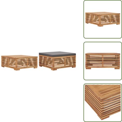 The Living Store Set de mesa reposapiés de jardín cojín gris oscuro madera teca - Mesa de jardín