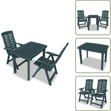 The Living Store Set de mesa y sillas bistró de jardín 3 piezas plástico verde - Sillas de jardín