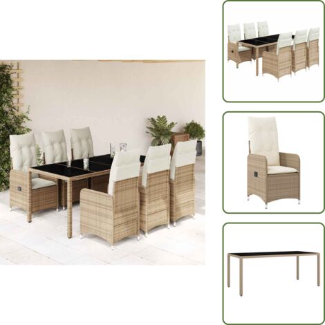 The Living Store Set de mesa y sillas de jardín 7 pzas y cojines ratán PE beige - Cojín de asiento