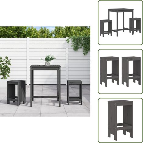 The Living Store Set de mesa y taburetes altos jardín 3 piezas madera pino gris - Muebles de exterior