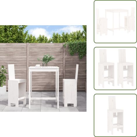 The Living Store Set de mesa y taburetes altos jardín 3 pzas madera pino blanco - Taburetes altos
