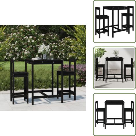 The Living Store Set de mesa y taburetes altos jardín 3 pzas madera pino negro - Jardín