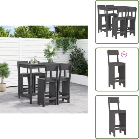 The Living Store Set de mesa y taburetes altos jardín 5 piezas madera pino gris - Muebles de exterior