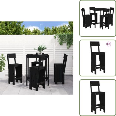 The Living Store Set de mesa y taburetes altos jardín 5 piezas madera pino negro - Muebles de exterior