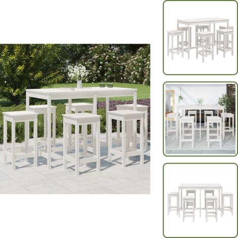 The Living Store Set de mesa y taburetes altos jardín 7 pzas madera pino blanco - Muebles de exterior