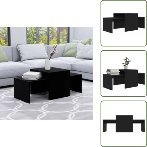 The Living Store Set de mesas de centro madera contrachapada negro 100x48x40 cm - Mesa auxiliar