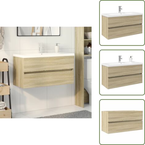 The Living Store Set de mueble de baño 2 piezas cerámica y madera de ingeniería - Lavabo