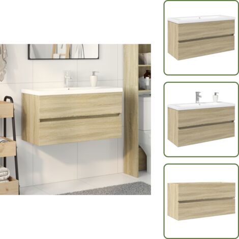 The Living Store Set de mueble de baño 2 piezas cerámica y madera de ingeniería - Lavabo