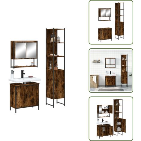 The Living Store Set de muebles baño 3 pzas madera contrachapada roble ahumado - Armario de baño