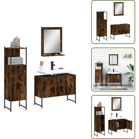 The Living Store Set de muebles baño 3 pzas madera contrachapada roble ahumado - Armarios baño