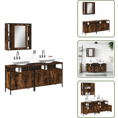 The Living Store Set de muebles baño 3 pzas madera contrachapada roble ahumado - Muebles baño