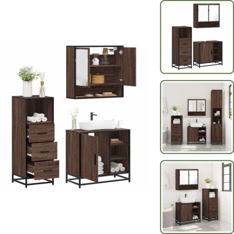 The Living Store Set de muebles baño 3 pzas madera contrachapada roble marrón - Armario de baño