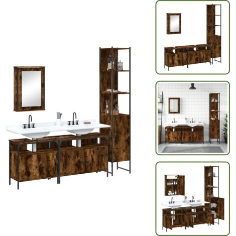 The Living Store Set de muebles baño 4 pzas madera contrachapada roble ahumado - Armario de baño