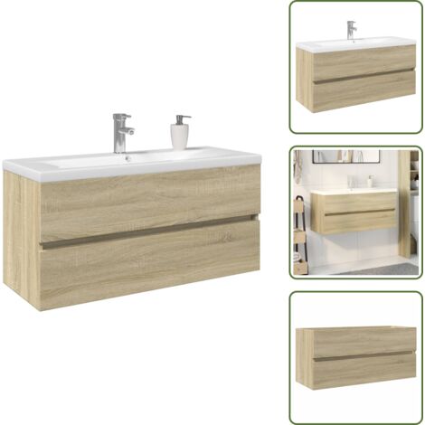 The Living Store Set de muebles de baño 2 pzas cerámica y madera de ingeniería - Muebles de baño