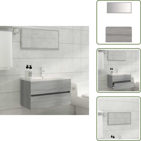 The Living Store Set de muebles de baño 2 pzas madera contrachapada gris sonoma - Armario de baño