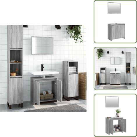 The Living Store Set de muebles de baño 2 pzas madera contrachapada gris sonoma - Armario de baño