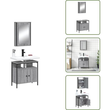 The Living Store Set de muebles de baño 2 pzas madera contrachapada gris sonoma - Armario de baño
