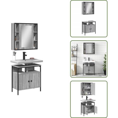 The Living Store Set de muebles de baño 2 pzas madera contrachapada gris sonoma - Armario de baño