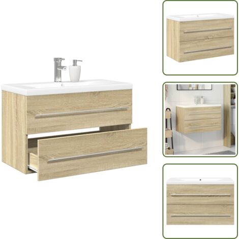 The Living Store Set de muebles de baño 2 pzas madera contrachapada roble Sonoma - Muebles de baño