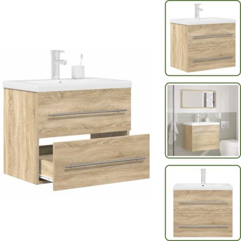 The Living Store Set de muebles de baño 2 pzas madera contrachapada roble Sonoma - Muebles de baño