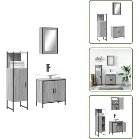 The Living Store Set de muebles de baño 3 pzas madera contrachapada gris sonoma - Armario de baño