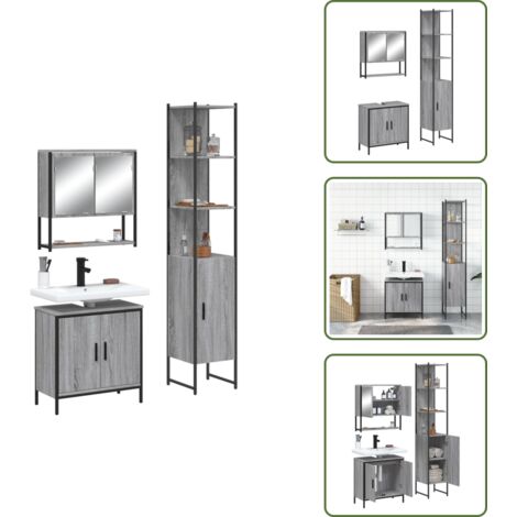 The Living Store Set de muebles de baño 3 pzas madera contrachapada gris sonoma - Armario de baño