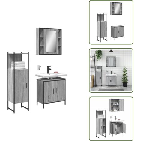 The Living Store Set de muebles de baño 3 pzas madera contrachapada gris sonoma - Muebles de baño