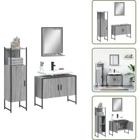 The Living Store Set de muebles de baño 3 pzas madera contrachapada gris sonoma - Muebles de baño