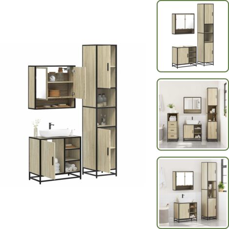 The Living Store Set de muebles de baño 3 pzas madera contrachapada roble Sonoma - Armario de baño