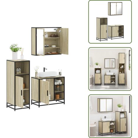 The Living Store Set de muebles de baño 3 pzas madera contrachapada roble Sonoma - Armario de baño