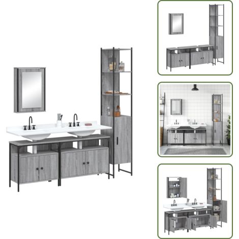 The Living Store Set de muebles de baño 4 pzas madera contrachapada gris sonoma - Armario de baño
