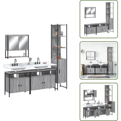 The Living Store Set de muebles de baño 4 pzas madera contrachapada gris sonoma - Armario de baño