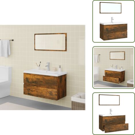 The Living Store Set de muebles de baño madera contrachapada color roble ahumado - Muebles de baño