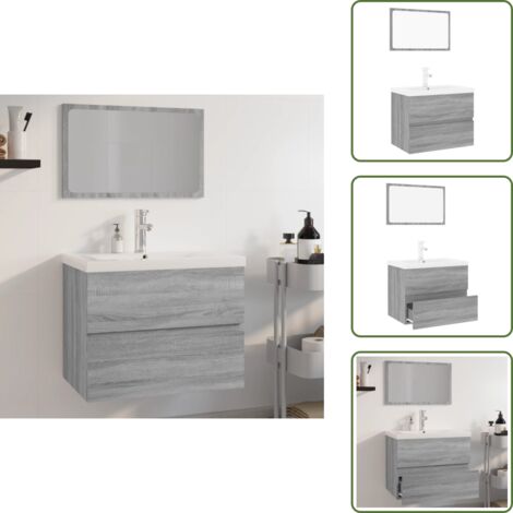 The Living Store Set de muebles de baño madera contrachapada gris Sonoma - Armario de lavabo