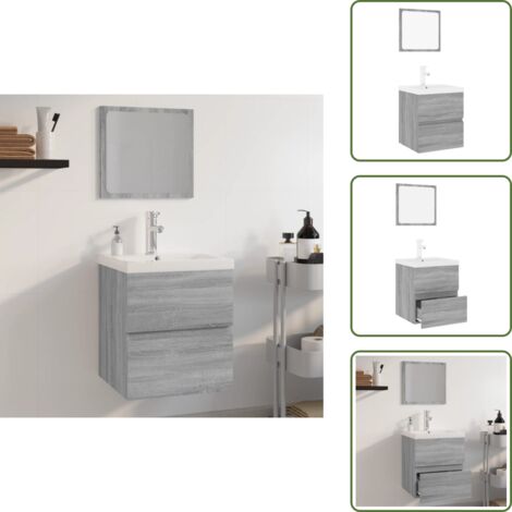 The Living Store Set de muebles de baño madera contrachapada gris Sonoma - Armario de lavabo