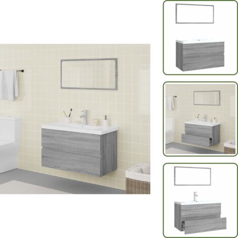 The Living Store Set de muebles de baño madera contrachapada gris Sonoma - Armario de lavabo