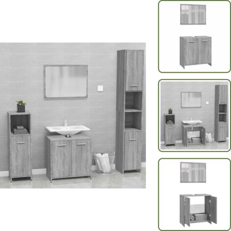 The Living Store Set de muebles de baño madera contrachapada gris Sonoma - Muebles de baño